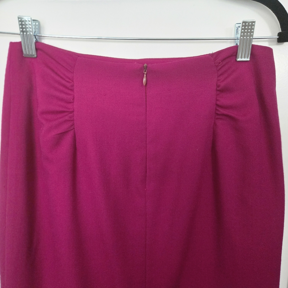 Vintage Albert Chan Magenta Pencil Midi Skirt With Side Slit Size 6 100% Wool - Picture 9 of 13